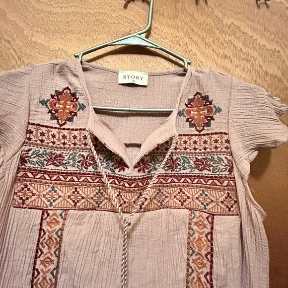 Story Women's Embroidered Tan Blouse - Picture 3 of 7